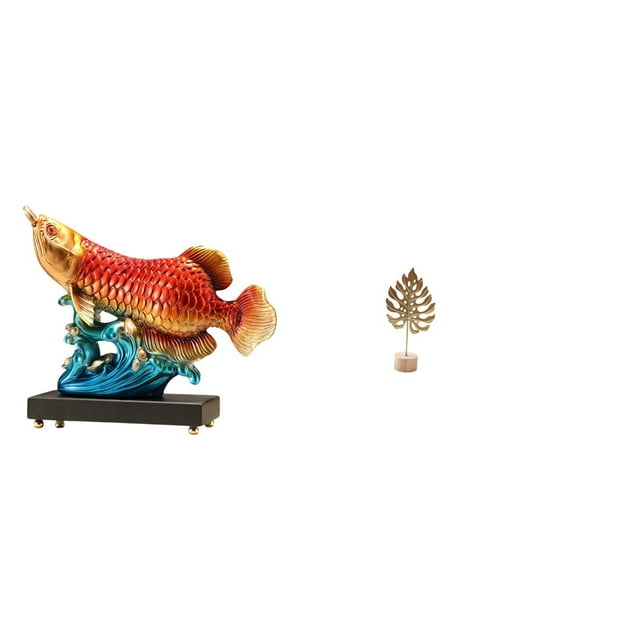 Adorno de mesa de resina y metal con forma de hoja de arowana. Figura decorativa de prosperidad. Escultura abstracta nórdica y creativa para la entrad
