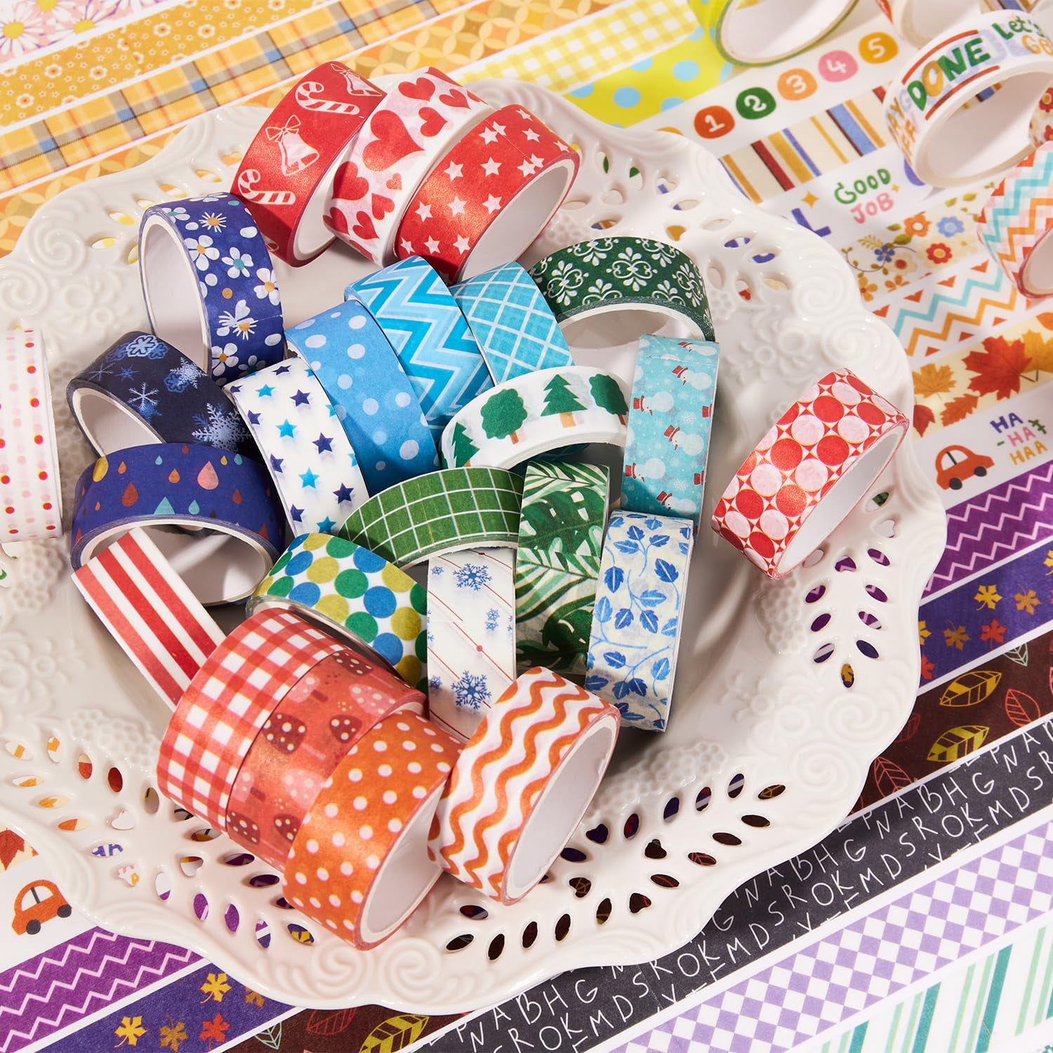 50 Rolls Washi Tape Set, 15mm Wide Rainbow Colored Tape Aesthetic Design Masking Decorative Tape for Scrapbooking Supplies, Bullet Journaling, Junk Journal, Wrapping Planners, DIY Arts Craft