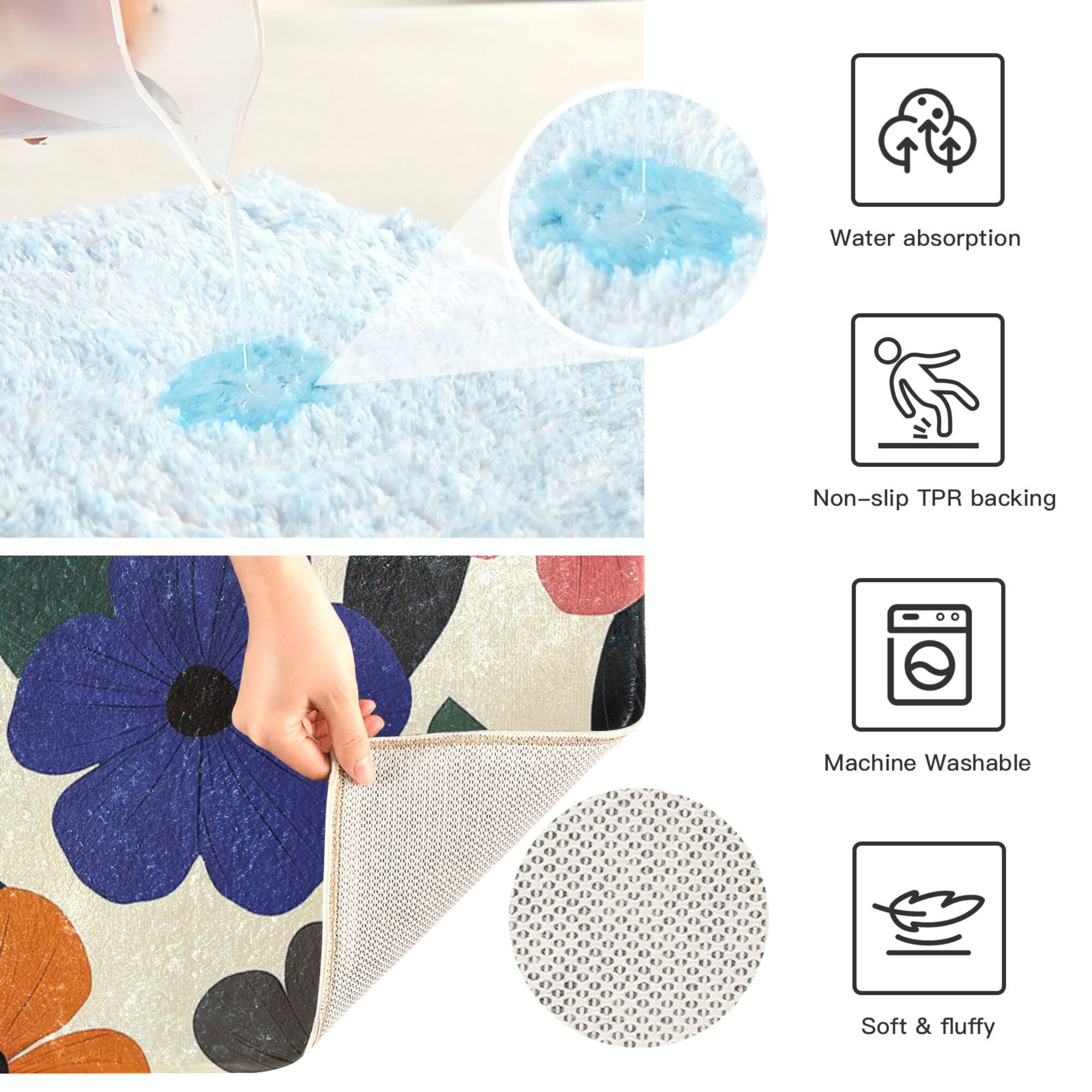 Yayeee Bath Rugs for Bathroom Floor Non Slip Non Skid Set of 2 Soft Absorbent Large Colorful Flowers Pattern Machine Washable Mat