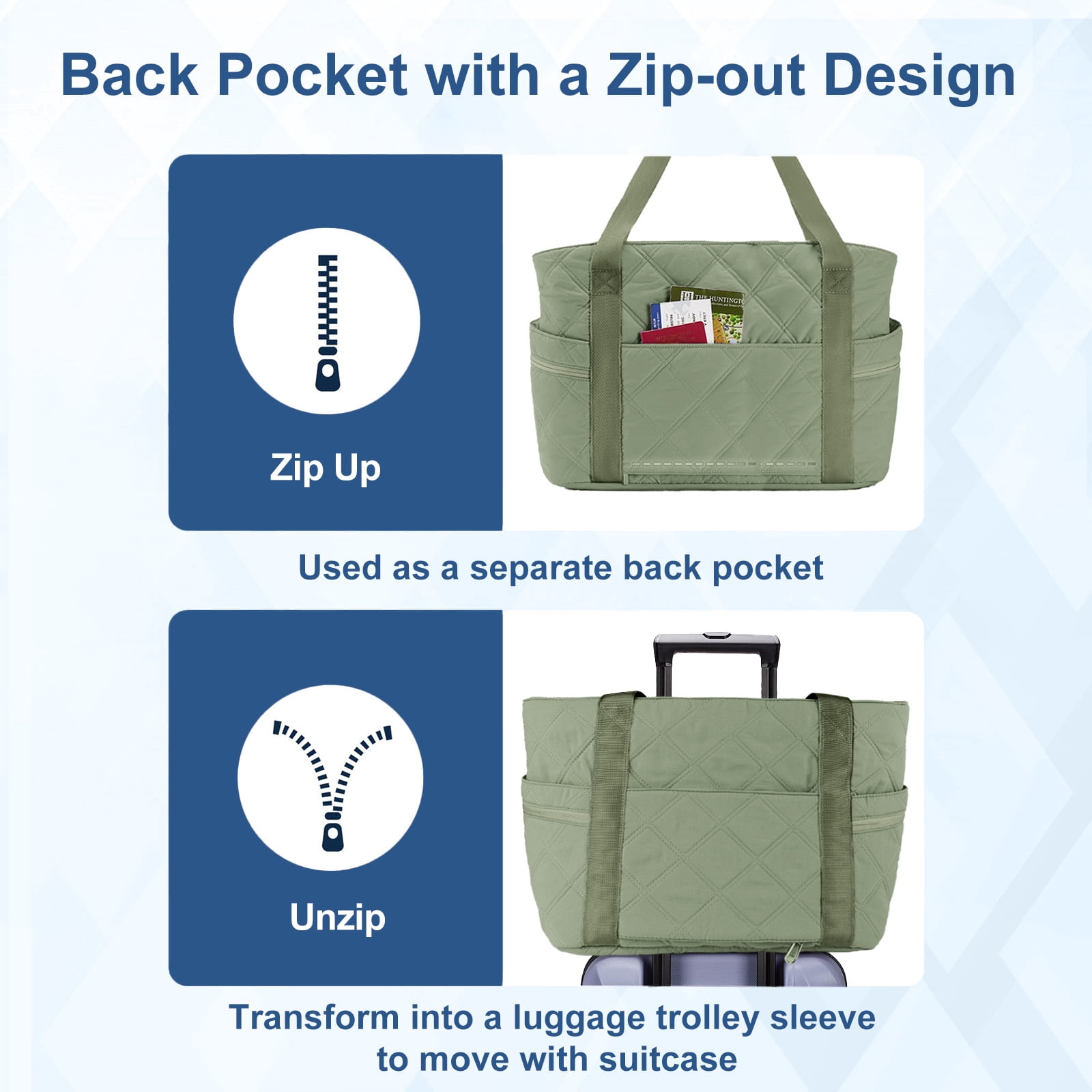 Gynky Tote Bag for Women Travel Bags Quilted Carry On Shoulder Bag for Travel Gym Weekend, Green