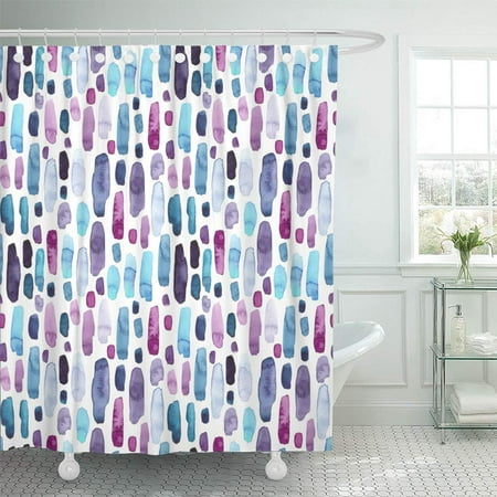 PKNMT Colorful Abstract of Watercolor Blue Deep Violet and Pink Splashes Purple Blot Brush Waterproof Bathroom Shower Curtains Set 66x72