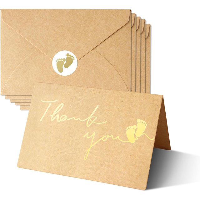 xianyou-Baby Shower Thank You Cards with Envelopes, 12 Pack Kraft Thank You Cards Bulk with Stickers, 4X6 Inch Thank You Notes for Baby Shower Thank You Gifts