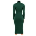 thumbnail image 4 of YWDJ Long Fall Dresses for Women 2022 Women Fashion Slim High Neck Long Dress Long Sleeve Pure Color Dress Green L, 4 of 8