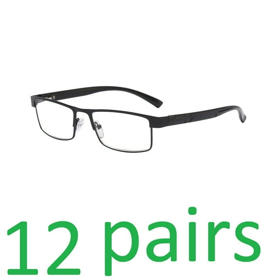 12 Packs Classic Style Rectangular Metal Frame Reading Glasses Spring Hinge Readers for Men Women  1.00