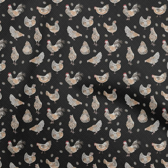 oneOone Polyester Spandex Black Fabric Birds Rooster Dress Material Fabric Print Fabric By The Yard 56 Inch Wide