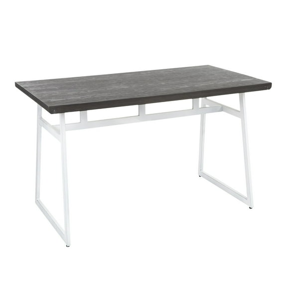 Geo Industrial Dining Table in Vintage White Metal and Espresso Wood-Pressed Grain Bamboo by LumiSource