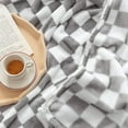 thumbnail image 4 of Throw Blankets Flannel Blanket with Checkerboard Plaid Pattern Soft Throw Blanket for Couch, Bed, Sofa Luxurious Warm and Cozy for All Seasons (Grey, 60"x80"), 4 of 8