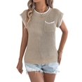 thumbnail image 3 of Summer Fall Short Sleeve Sweater for Women Casual Sweater Vest Knit Pullover Tank Tops Fashion Clothing Khaki S, 3 of 10