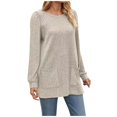 thumbnail image 2 of Women's Knitted Mid-Length Coat Round Neck Solid Color Pocket Warm Pullover Sweater 06-Khaki M, 2 of 5