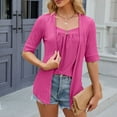 thumbnail image 5 of SNKSDGM Women's Plus Casual Easter Shirts for Women Women's Tops 3/4 Sleeve 3X Women's Solid Color Square Patchwork Button Mid Sleeve T Shirt Tops for Women Summer Crew Neck Crop Tops Tees, 5 of 6