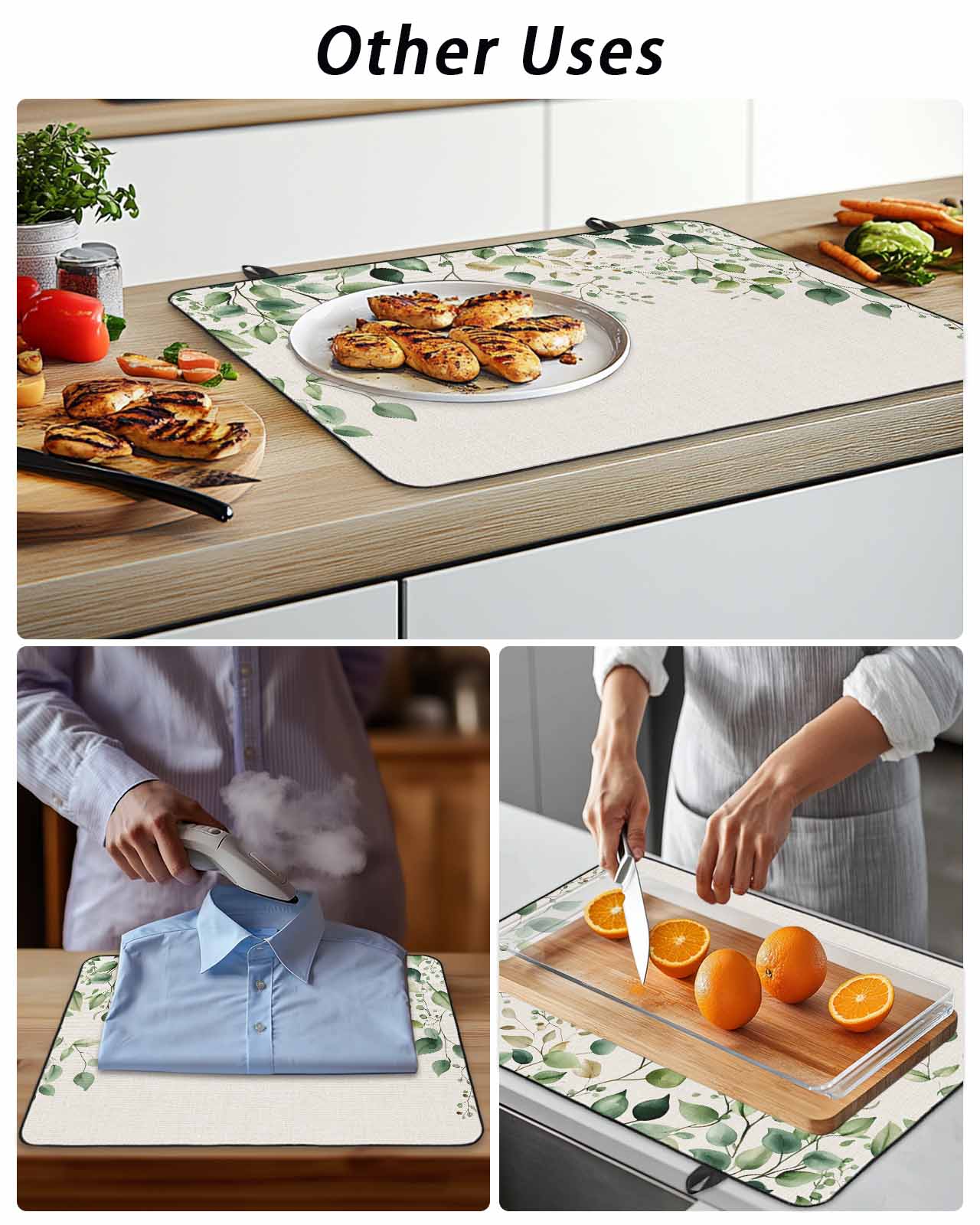 Stove Top Covers for Electric Stove, Eucalyptus Leaf Glass Stovetop Cover Protector, Watercolor Green Plant Vintage Country Induction Cooktop Protector Oven Mat for Kitchen Countertop 24"x21"