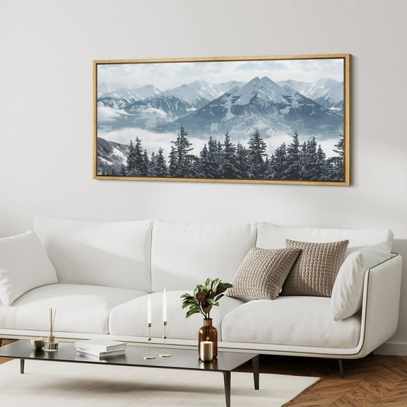 IDEA4WALL Extra Large Framed Canvas Print Wall Art Majestic Mountain Peaks & Snowy Forest Fine Art Antique Wall Decorative Winter Wonderland Landscape Painting Artwork for Rooms - 60"x30"