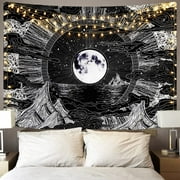 Moon and Star Tapestry Clouds Tapestries Black Tapestry Psychedelic Mountain Tapestry for Room