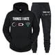 thumbnail image 2 of Conjunto de ropa deportiva hippie para hombre, sudadera con capucha y pantalón con estampado de "Cosas que odio", "Batería baja", "Sin red", 2 piezas, chándales divertidos de moda para hombre, 2 of 5