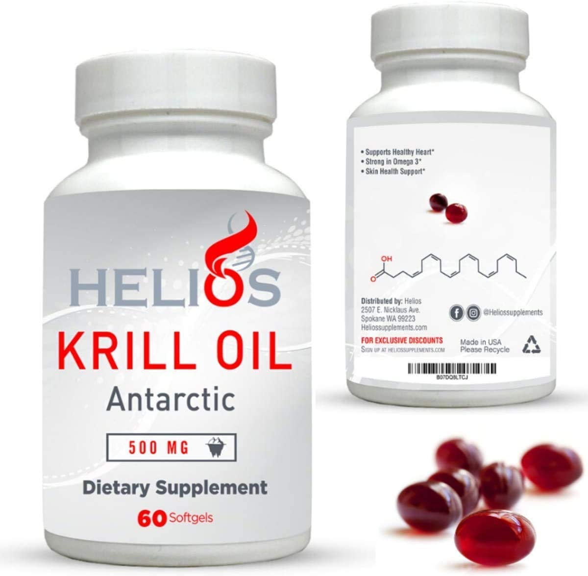 Krill Oil Supplement - 500mg Softgels - Antarctic Krill Oil - Red Astaxanthin - Phospholipids - Omega 3 - USA Bottled