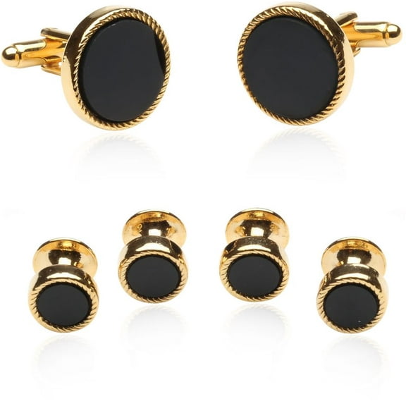Black Onyx and Gold Plated Cufflink and Stud Set by Cuff-Daddy