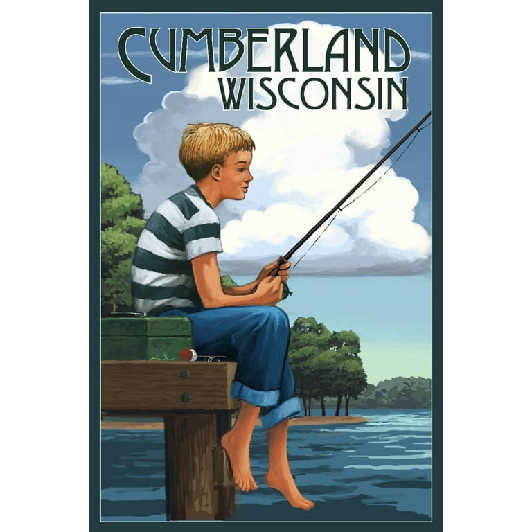 Cumberland, Wisconsin, Boy Fishing (12x18 Wall Art Poster, Room