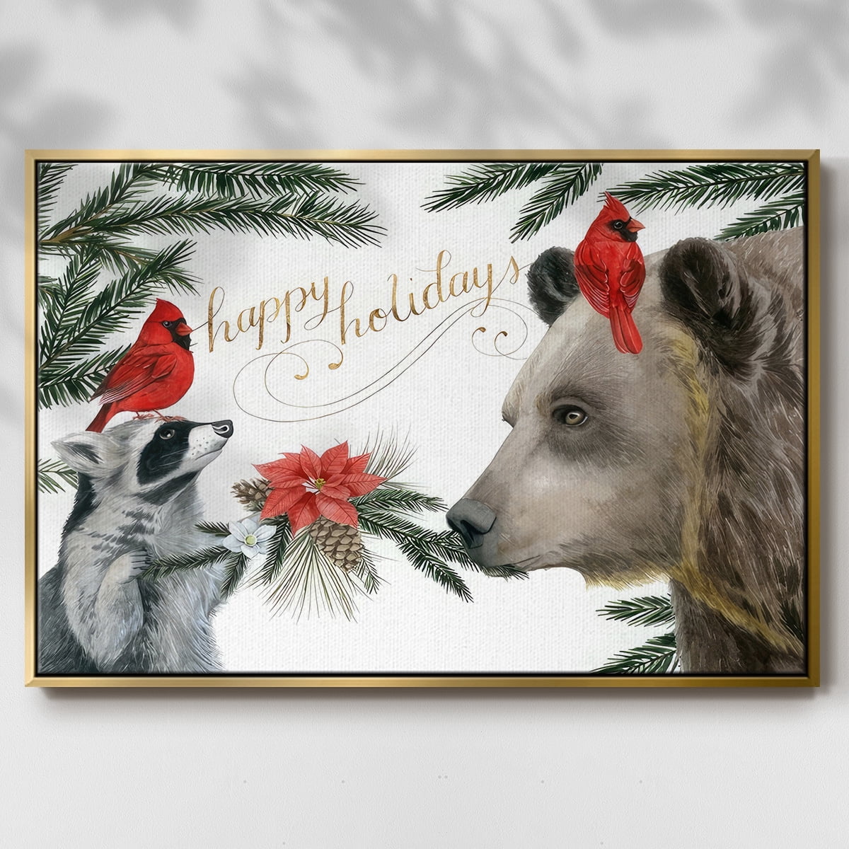 Timberland Christmas Collection A - Framed Gallery Wrapped Holiday Canvas - 25 x 37 - Gold Frame