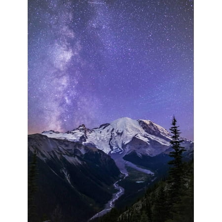 Washington, White River Valley Looking Toward Mt. Rainier on a Starlit Night with the Milky Way Print Wall Art By Gary (Best Way To See Mt Rainier)