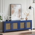thumbnail image 6 of JYED Mid Century Modern TV Stand for TVs up to 75", 69.5" W Blue Entertainment Center with 4 Gold Metal Mesh Doors - Wood Grain MDF TV Console, Media Storage, 6 of 8