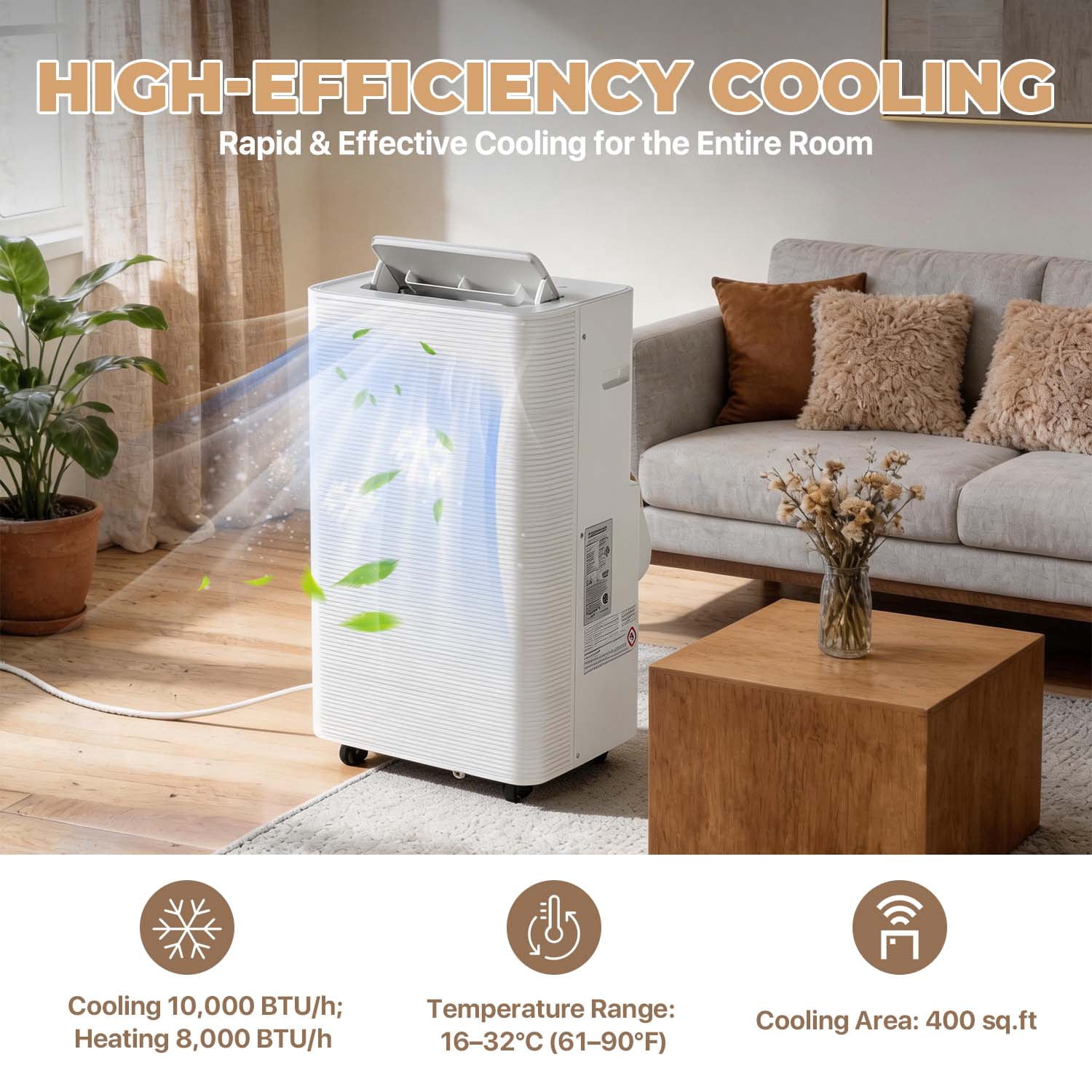 BaPiPro 12000 BTU ASHRAE Portable Air Conditioner with Heater, 5-in-1 Standing AC Cooling Heating Unit, Dehumidifier Fan Sleep Mode Portable AC for Home Office Room Up to 400 Square Feet