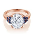 thumbnail image 2 of Gem Stone King 18K Rose Gold Plated Silver Blue Created Sapphire Ring Set with Moissanite (5.60 Cttw) (Size 6), 2 of 4