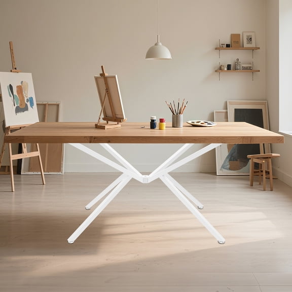 100*56*71cm Metal Table Legs White Table Crossed-leg Table Legs with 5 Foot Pads for Patios, Living Rooms
