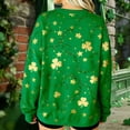 thumbnail image 5 of St. Patrick's Day Sweatshirt for Women Glitter Shamrock Vine Graphic Print Long Sleeve Crewneck Loose Fit Festival Apparel Holiday Gift, 5 of 7