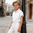 thumbnail image 3 of dazeni Summer Linen Shirts Girls Button Down Shirt Short Sleeve Blouse for Collared Lightweight Breathable Lapel Tops White 110, 3 of 8