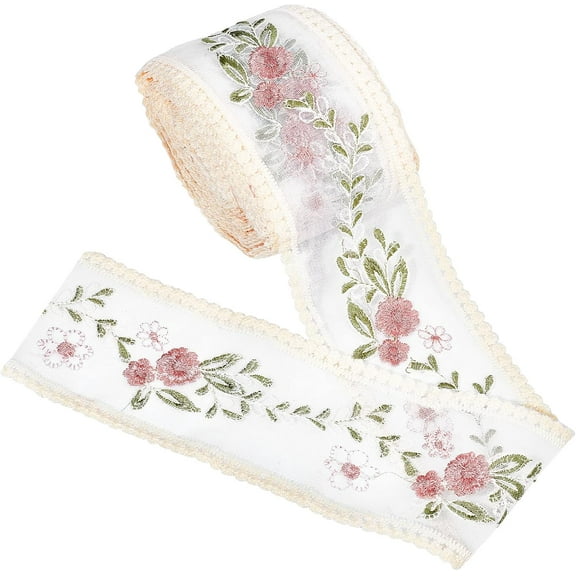10 Yards Floral Embroidered Lace Trim Ribbon Vintage Tulle Lace Fabric for DIY Sewing Craft Curtain Tablecloth Bridal Clothing Embellishments Gift Wrapping Home Decoration Flower-04 for DIY