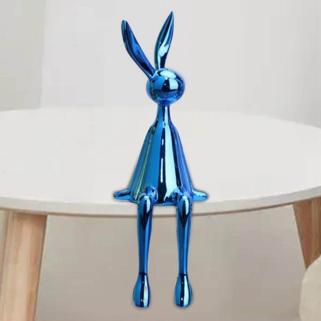 pitrice Sitting Rabbit Ornament Bunny Figurine for Bookshelf Living Room Bedroom Blue S