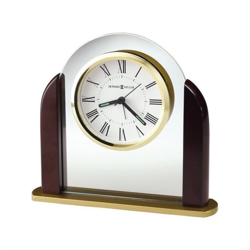 Howard Miller Derrick Glass and Rosewood Finish Wood Quartz Alarm Clock #Q GM 1491