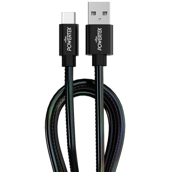 Liquipel Powertek Metallic Shine USB Type C Charger Cable, 6ft Fast Charging USB C Cord, Adapter for Car, Galaxy, Android, Note, MacBook, Nintendo, PlayStation, Chromebook, Pixel - Black
