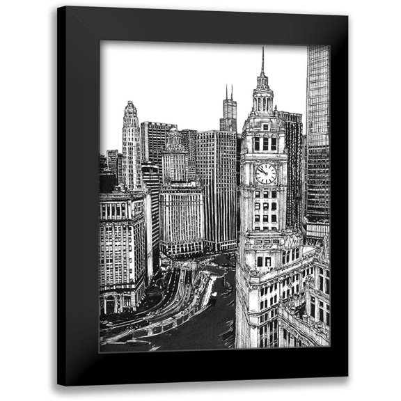 Wang, Melissa 12x14 Black Modern Framed Museum Art Print Titled - BandW Us Cityscape-Chicago