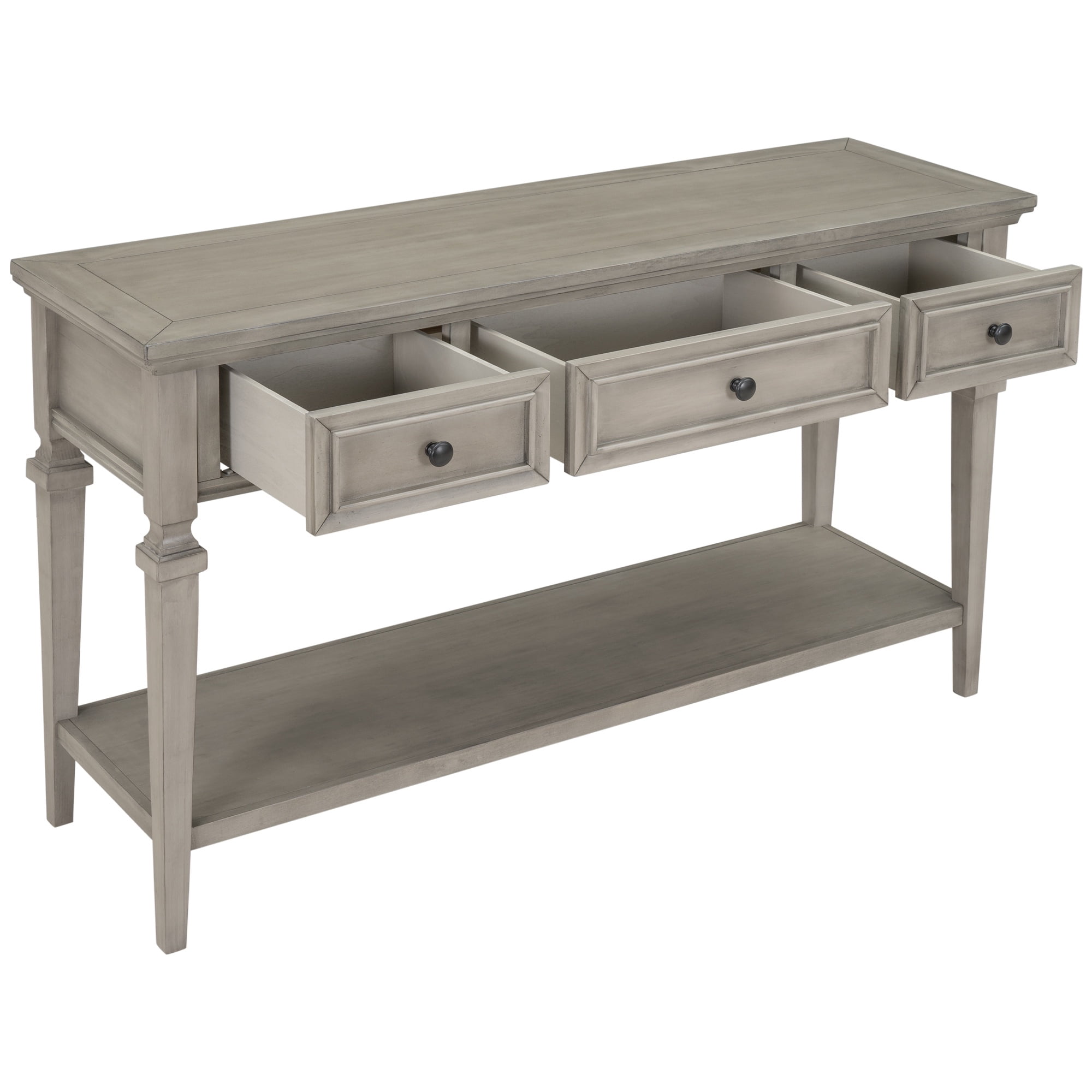 PORKISS 50" Console Table with 3 Storage Drawers, Narrow Long Entryway Table with Bottom Shelf, Vintage Sofa Table with Wood Frame for Living Room Entryway/Hallway/Foyer, Gray Wash