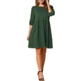 thumbnail image 2 of Vestido casual smock con mangas abullonadas y bolsillo para mujer Inspire Chic, color verde oscuro, talla M, 2 of 6