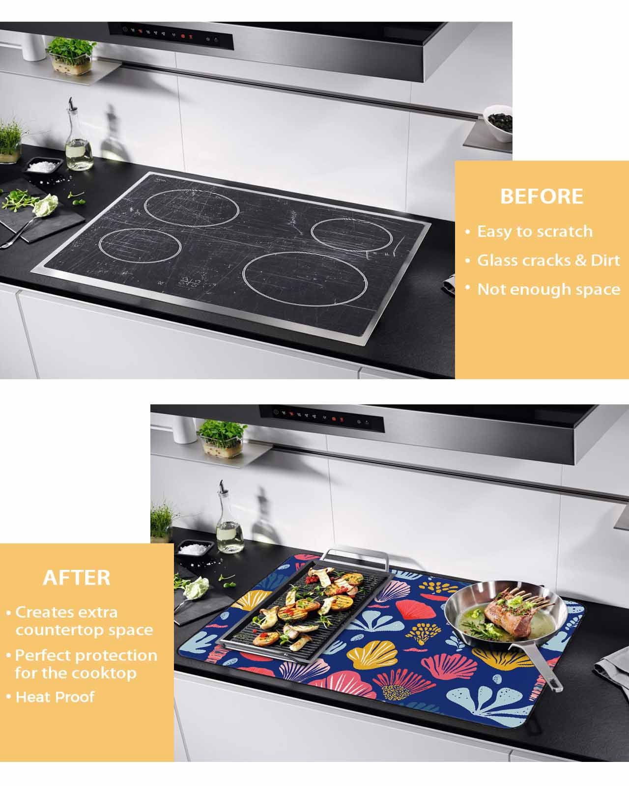 nqOlkjepod Large Induction Cooktop Protector Mat 24"x21", Blue Coastal Stove Top Covers for Electric Stove, Watercolor Summer Ocean Seashells Conch Stove Burner Cover Mats, Glass Top Stove Cover