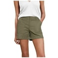 thumbnail image 2 of Women's Stretchy Twill Mid-Rise Shorts with Side Pockets - Soft Brushed Fabric, Flattering Fit Casual Shorts for Summer Walking & Errands,Army Green L, 2 of 5