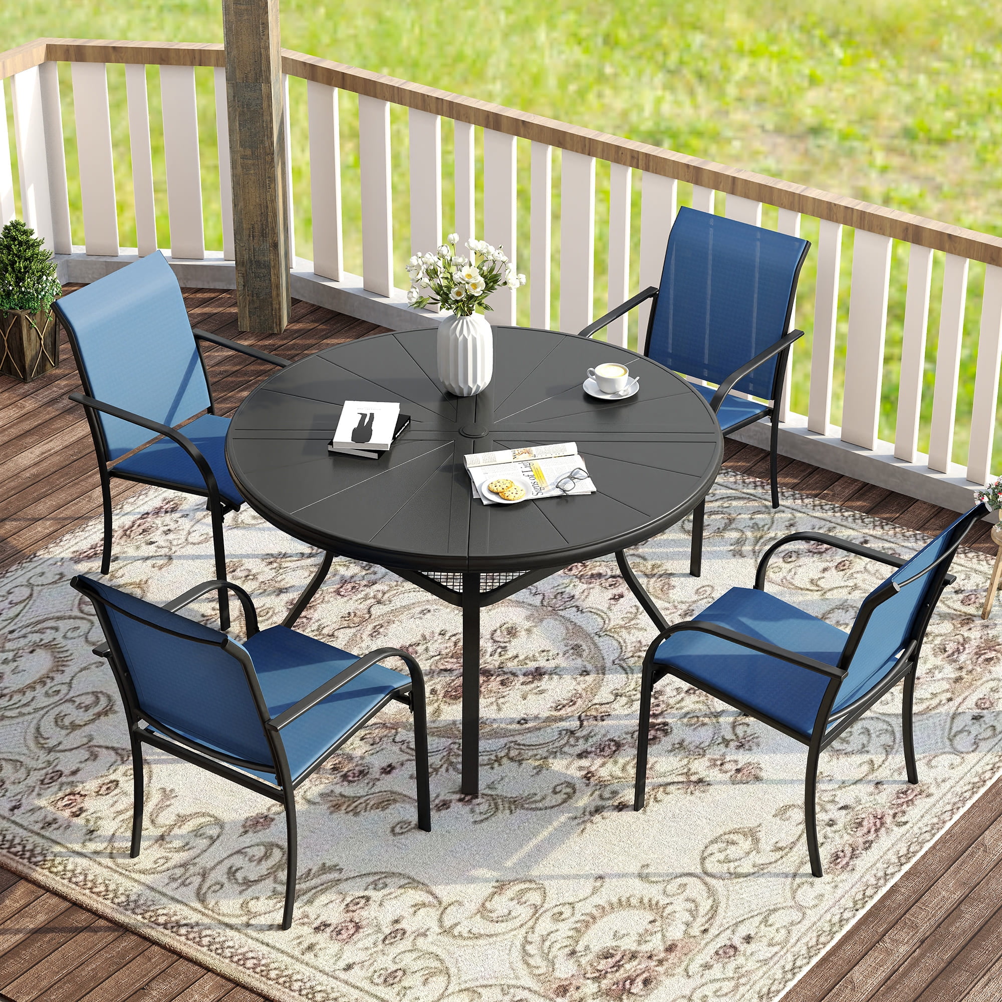 Vicllax Outdoor Dining Chair Patio Chairs Stacking Metal Modern for Deck Garden, Set of 4, Blue