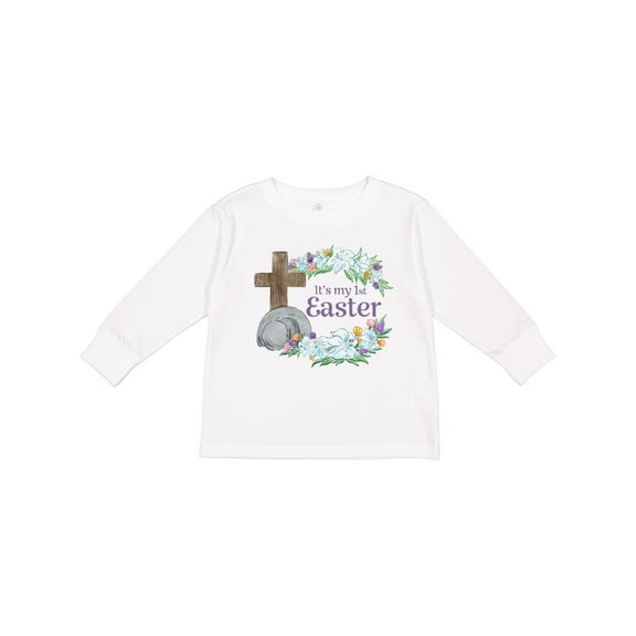 Inktastic It's My 1st Easter with Cross and Flowers Boys or Girls Long Sleeve Toddler T-Shirt