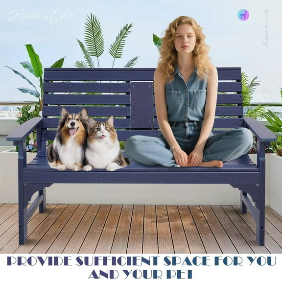 NOICOI Heavy-Duty Outdoor Garden Bench - Weatherproof HPDE,Design for Patio, Lawn-BLUE