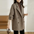 thumbnail image 4 of Women's Lapel Jacket Houndstooth Tweed Blazer Coat Vintage Long Sleeve Medium Length Coat for Autumn Winter Daily Wear Work, 4 of 8