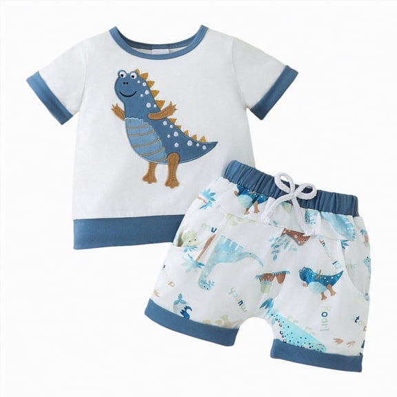 Toddler Boys Clothes Baby Boy Set Children's Spring Summer Cartoon Print Short Sleeved Beach 6M 12M 18M 24M 3T 4T Shorts T Shirt Pullover Tops 2 Piece