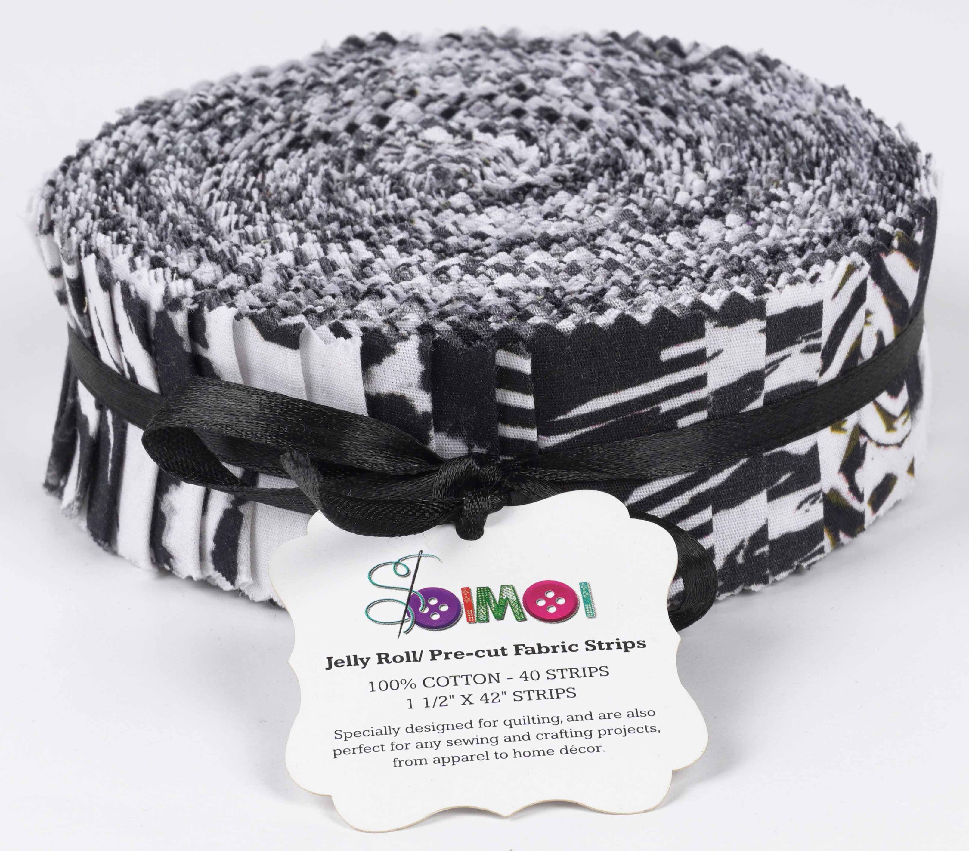 Soimoi 40Pcs Tie Dye Print Precut Fabrics Strips Roll Up 1.5x42inches Cotton Jelly Rolls For Quilting - Black