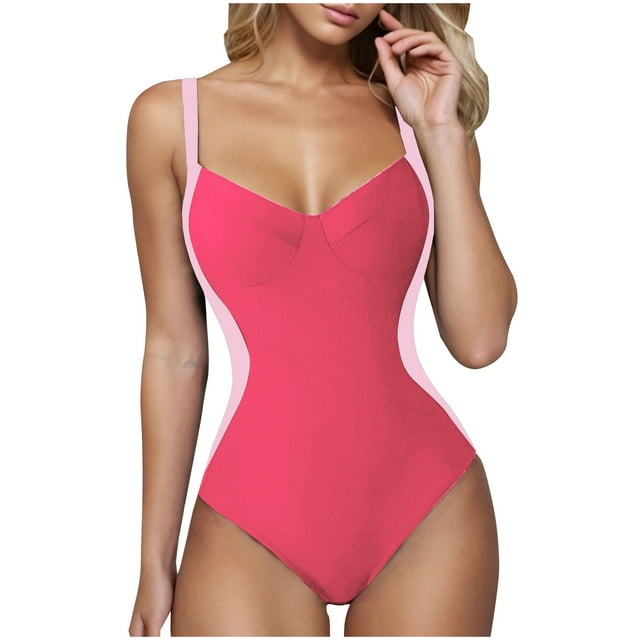KIHOUT Women Slimming Tummy Control One Piece Swimsuits V Neck Crisscross Back Color Block Bathing Suit for Beach Pool Party
