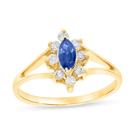 Louis Creations CR007SD-YG-6.5 0.15 CTW Diamond & Sapphire Marquis Ring, 14K Yellow Gold - Size 6.5