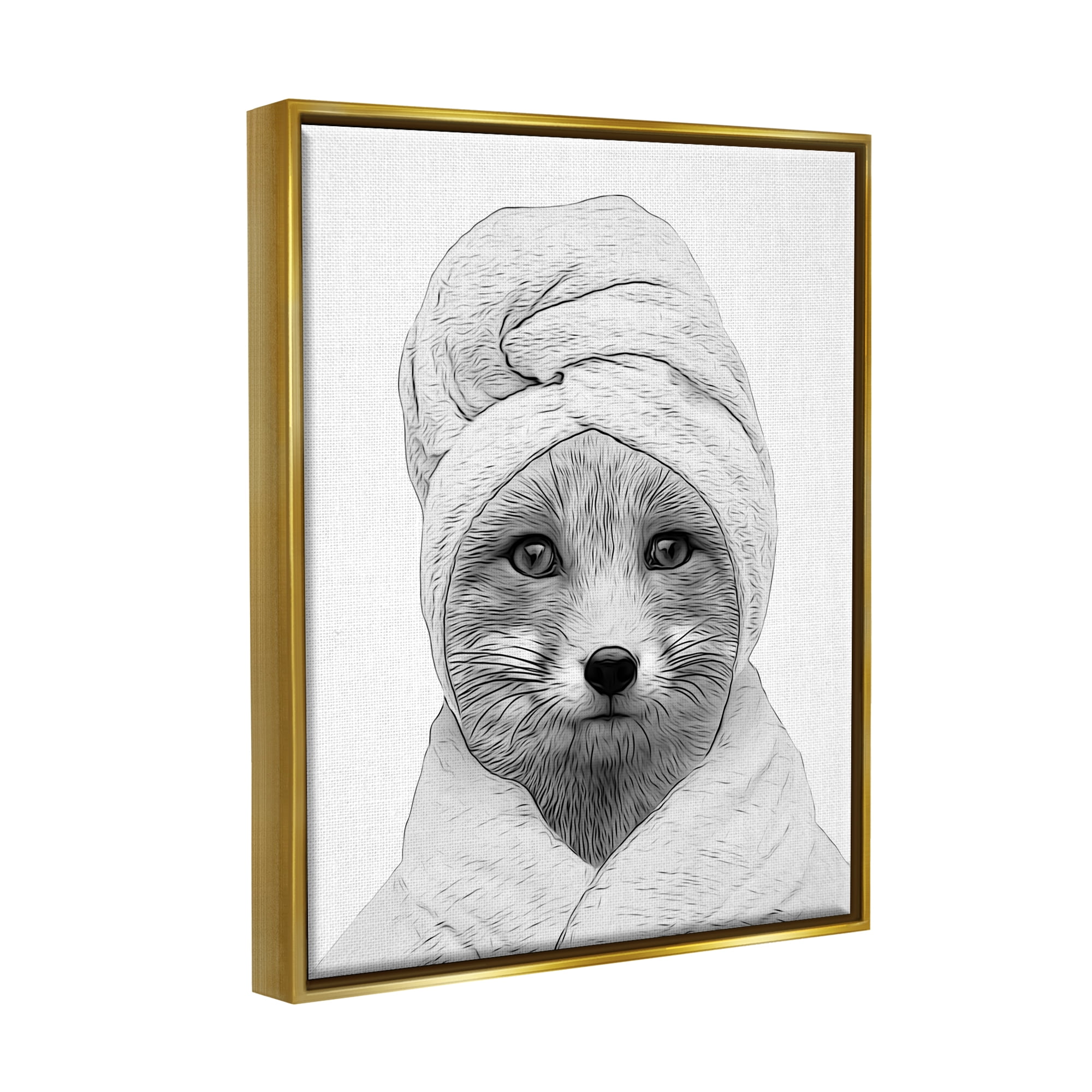 Stupell Industries Fox Bathrobe Funny Animal Animals & Insects Painting Gold Floater Framed Art Print Wall Art