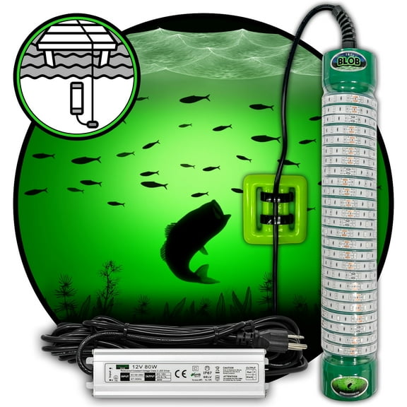 Green Blob Outdoors - Underwater Fishing Light for Docks, Bottom Bobber, 15000 Lumens,  50ft cord, 110VAC, Green, 30ft Cord