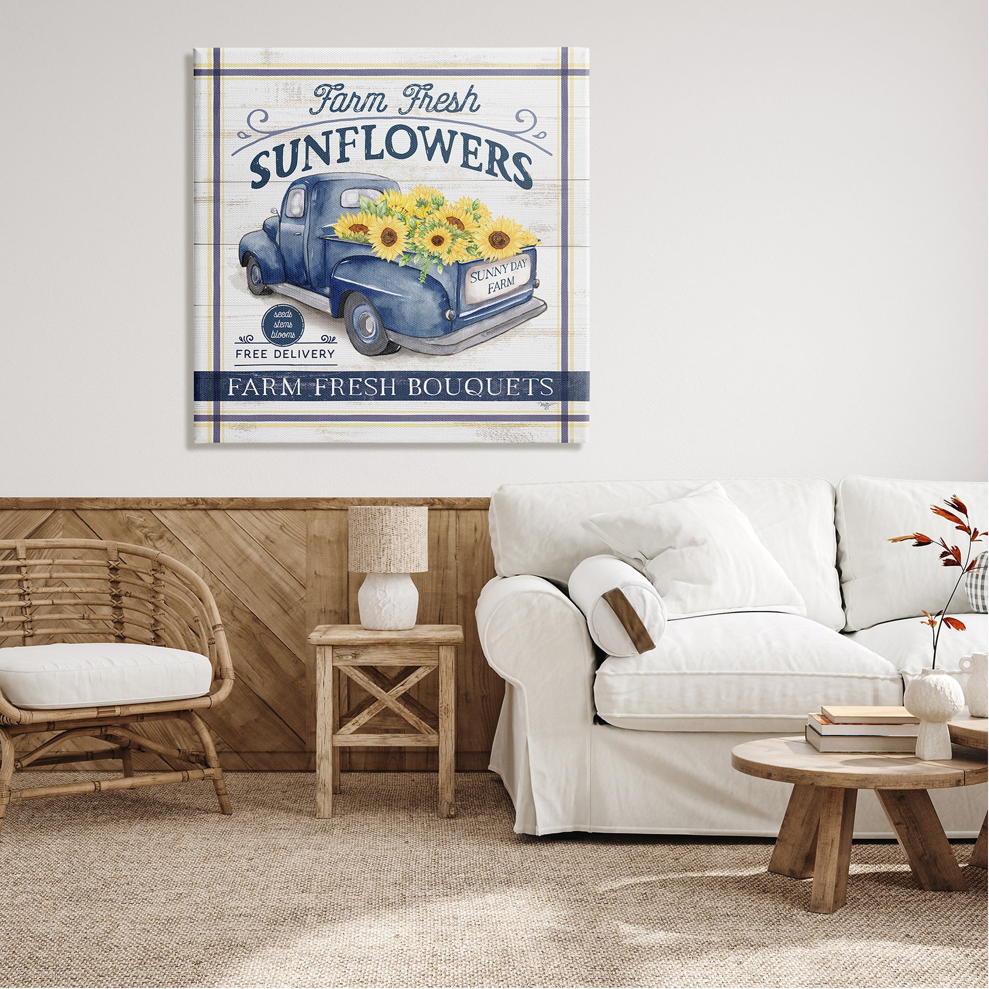 Stupell Industries Farm Fresh Sunflowers Ad Transportation Painting Gallery Wrapped Canvas Print Wall Art, 36 x 36