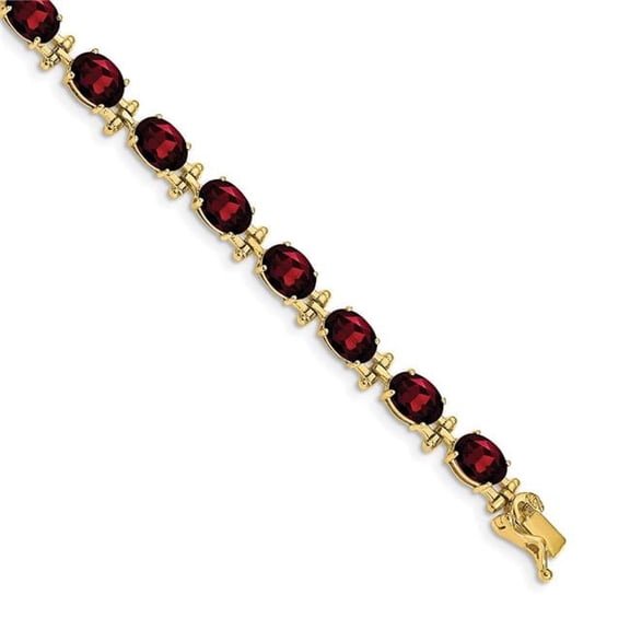 14k Yellow Gold Garnet Bracelet - 13.50 cwt - 7 Inch - 7mm - Box Clasp